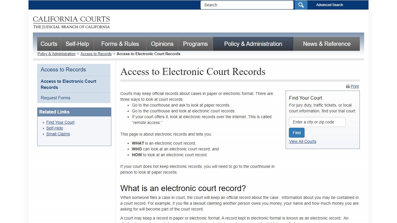 Access to Electronic Court Records